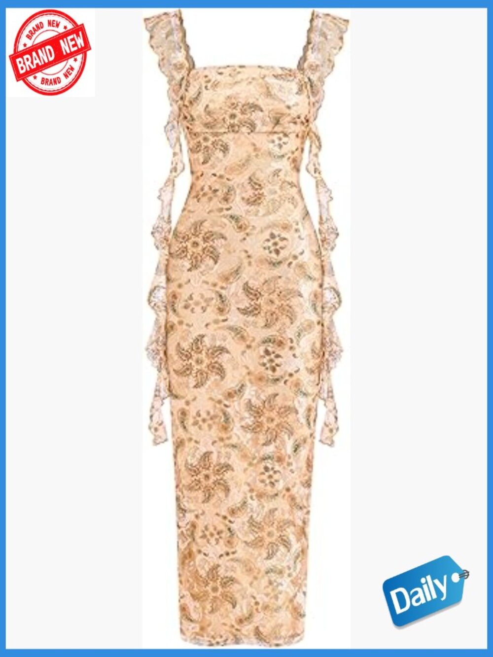 Elegant Lace Ruffle Maxi Dress Ruched Bodycon Formal Cocktail Wedding Guest